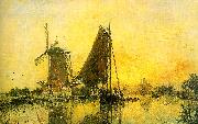 Johann Barthold Jongkind In Holland ; Boats near the Mill oil painting reproduction
